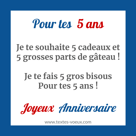 Beaux textes joyeux anniversaire d'une petite fille ou d'un petit garçon âgé de 5 ans