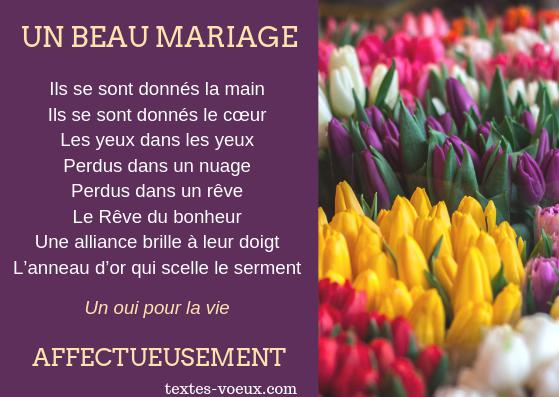 Poème mariage pour carte de félicitations aux mariés poétique Carte mariage poétique mariage