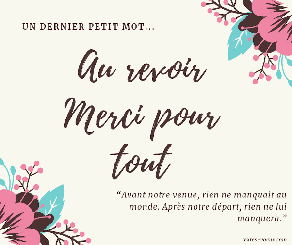 Belle carte pour dire merci à ses collègues et messages d'adieu avant un départ professionnel Mot de remerciements pour dire adieu à ses collègues avant son départ professionnel