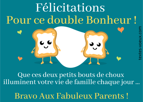 Textes de félicitations Jumeaux et Jumelles - Bébés Jumeaux et Jumelles Carte Félicitations aux Parents MMS Image Maman Papa